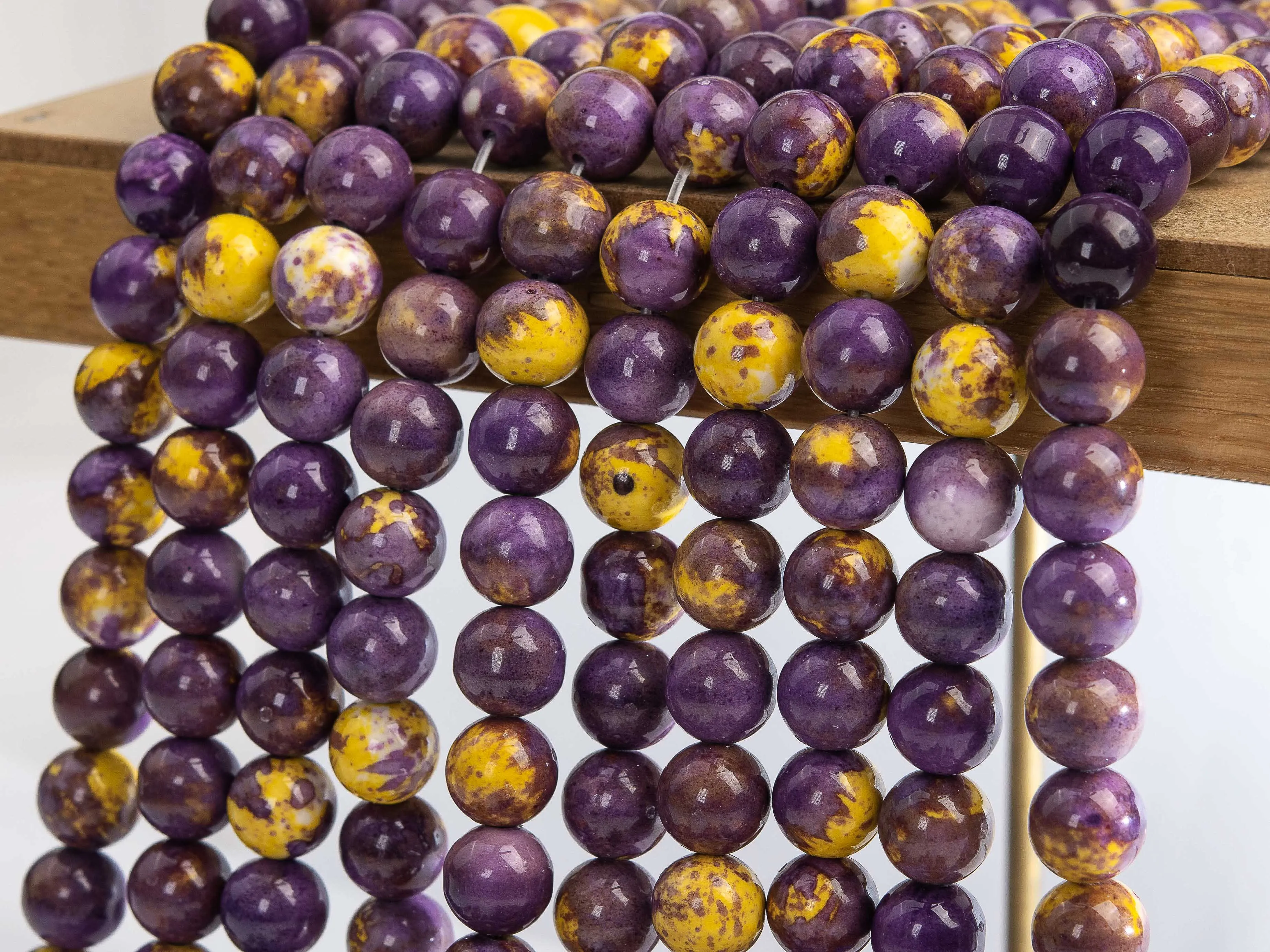 Purple & Yellow Rain Flower Jades Loose Beads Round Shape Size Options 4/6/8/10/12mm for Jewelry Making