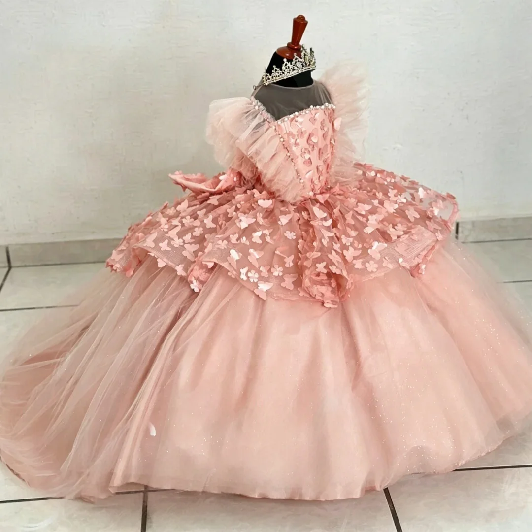 custom-luxury-dress-women-wedding-guest-dress-flower-girl-wedding-gown-birthday-party-pageant-runway-pink-butterfly-tulle-top