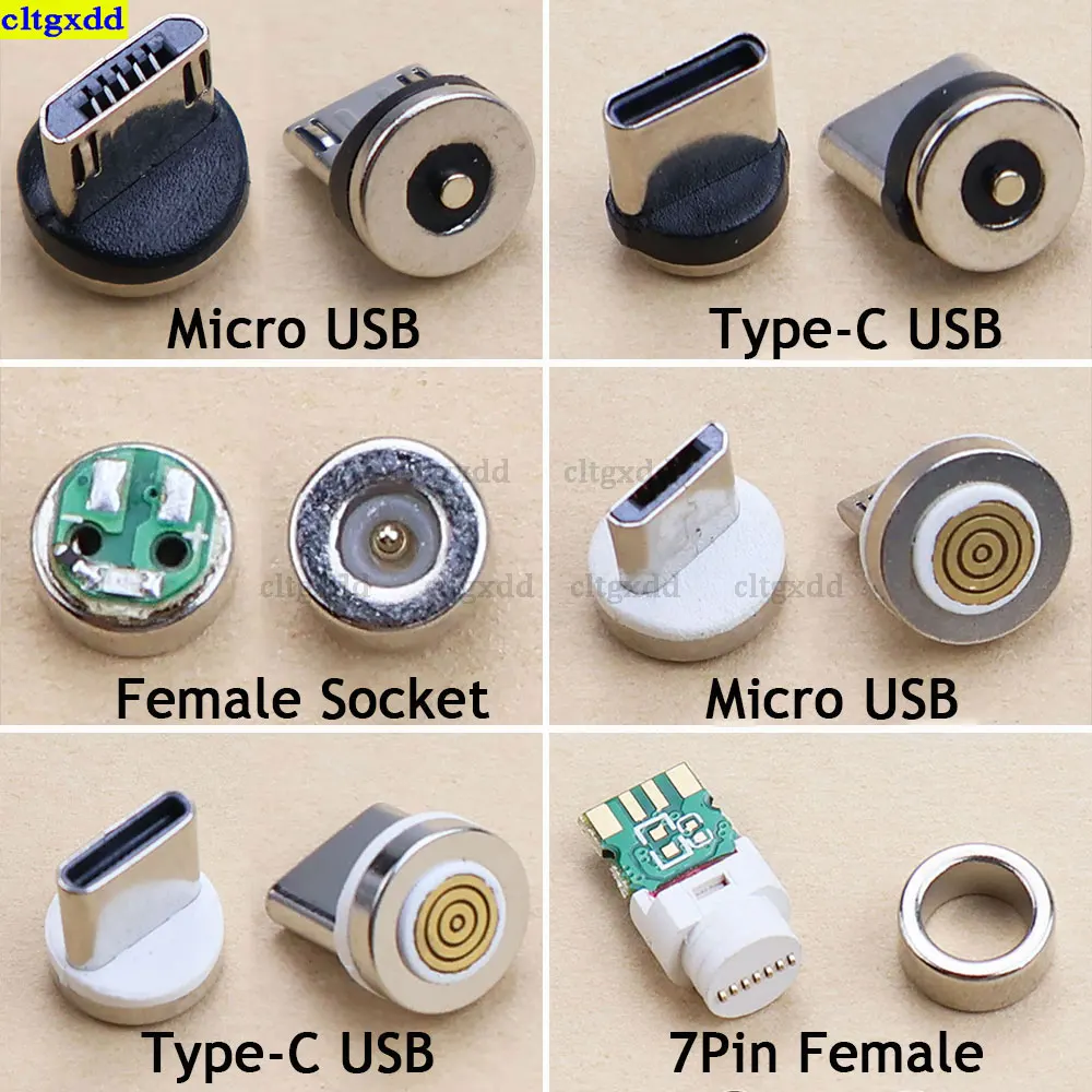 Cltgxdd 2piece Micro USB Type C magnetic male plug connector with 7-pin female socket, 360° rotating converter for USB charging