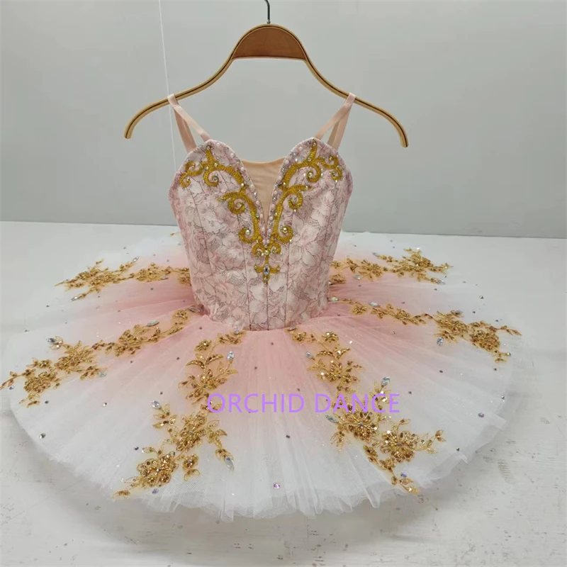 

hot selling high quality Unique Design Kids Girls Children Women Adult Performance Wear Gold Pink Ballet Tutu Costumes