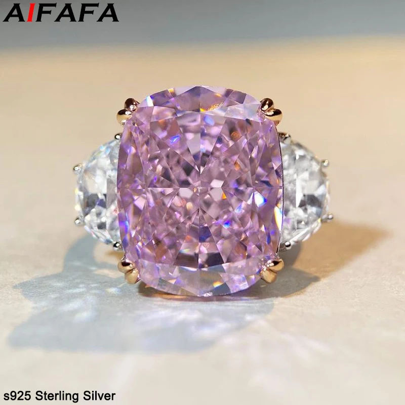 Big Carat High Carbon Diamond Rings Stunning 100% s925 Sterling Silver 5A Grade Pink Stone Women Ring Fine Jewellery