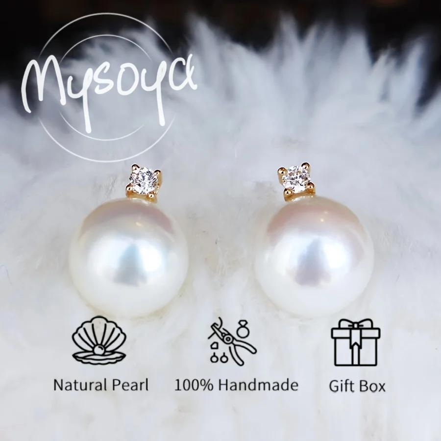 

Mysoya Japanese Akoya Pearl S925 Sterling Silvery Earrings A Gift Box for Him Her for Birthdays, Weddings, and Valentine's Day