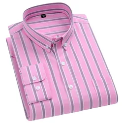 Camisa de manga larga para hombre, camisa formal fina de 100% algodón, informal, a rayas, con cuello de botón, para primavera y otoño