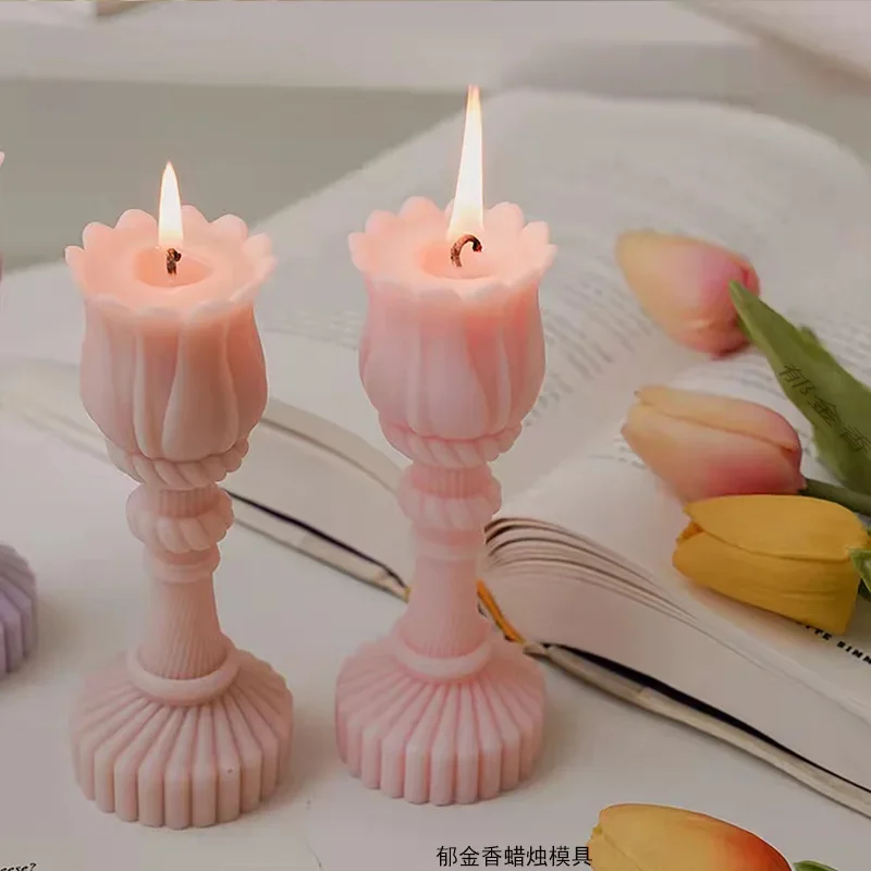 3D Tulip Flower Candlestick Candle Silicone Mold Making Tool Plaster Silicone Candle Mold Aromatherapy Creative Home Decor Gifts