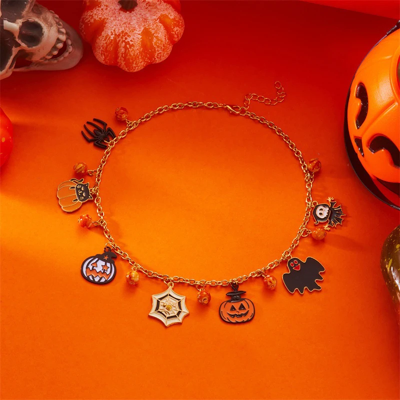 القوطية الشرير هالوين سلسلة معدنية قلادة للنساء الرجال Vintage العنكبوت الأسود الخفافيش اليقطين شبح الترقوة المختنق مهرجان مجوهرات