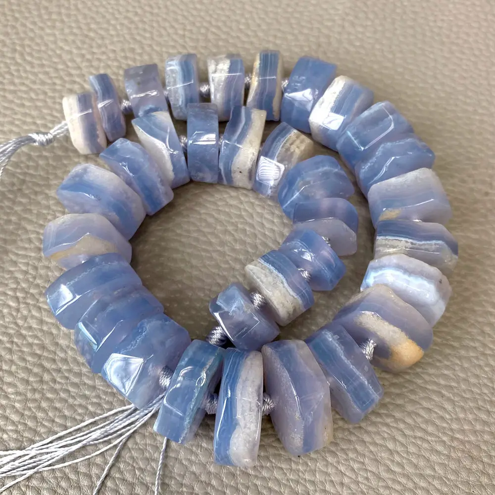 1 Strand Graduated Center Drilled Natural Blue Lace Agate Slice Beads For Diy Jewelry Making