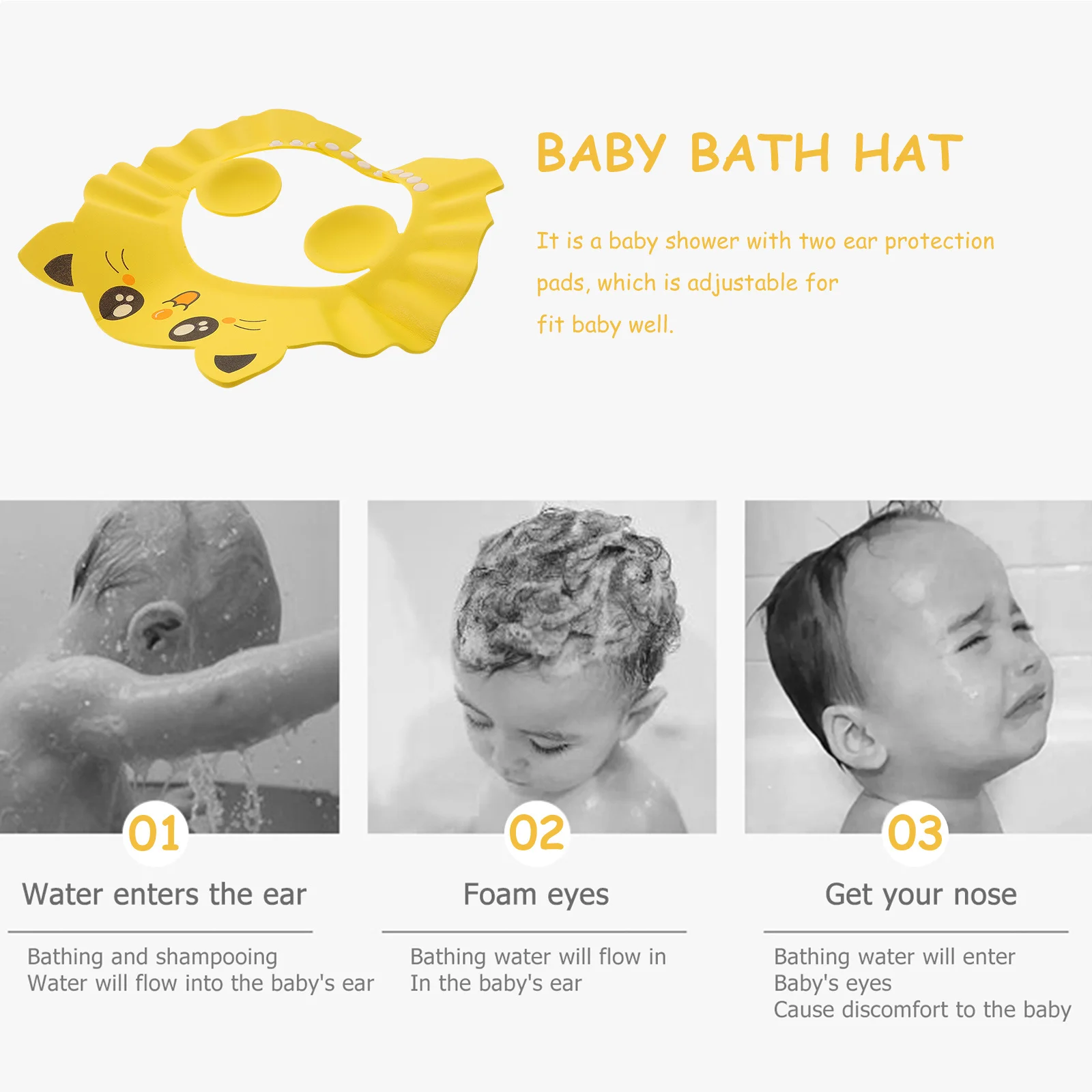 Bonnet de douche imperméable pour bébé, 2 pièces, chapeau de bain réglable pour nourrissons et enfants, shampoing, lavage des cheveux, Protection des oreilles, bonnets de bain