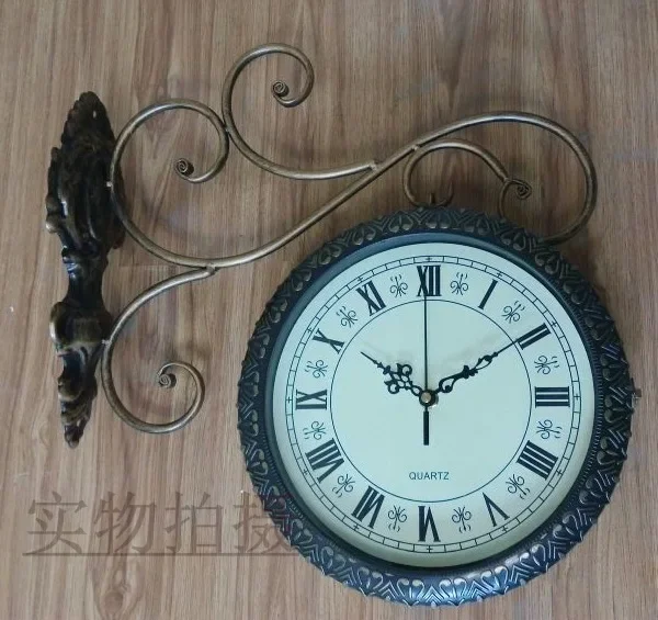 Retro clock silent European clock living room pastoral foreign trade wallclock wrought iron double-sided walllock large free