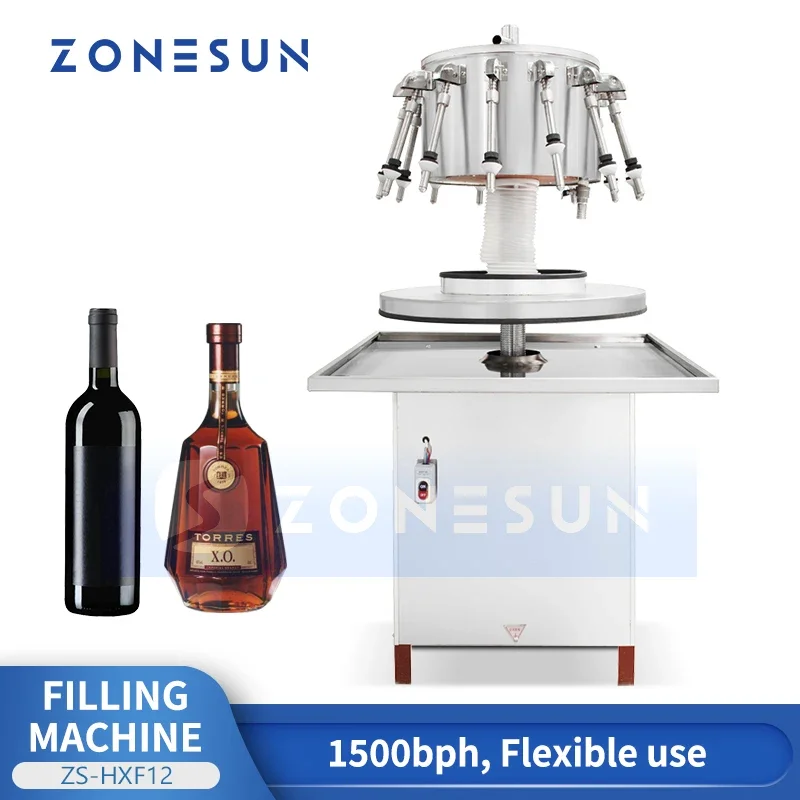 

Zonesun Gravity Bottle Filler Wine Liquid Filling Machine Gravity Filling Machine Rotary Bottle Filling Equipment ZS-HXF12