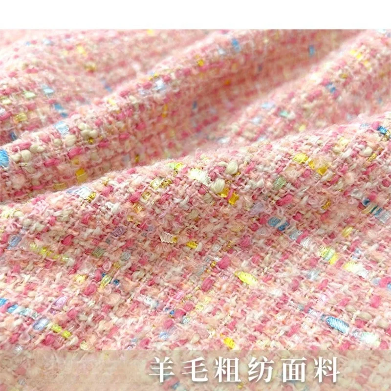 Wool Woolen Fabric Pink Purple Gold Silk Woven Suit Handwork Cloth