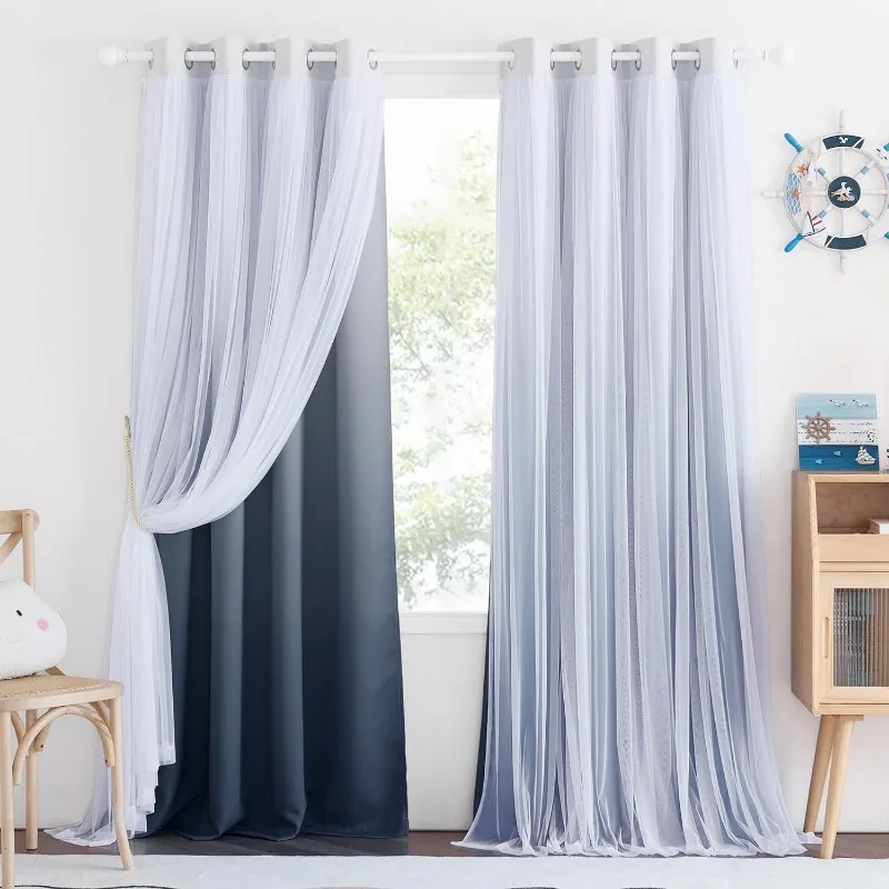 Imagem -03 - Cortinas Blackout com Sheer Overlay Isolados Térmicos Sala Mix And Match