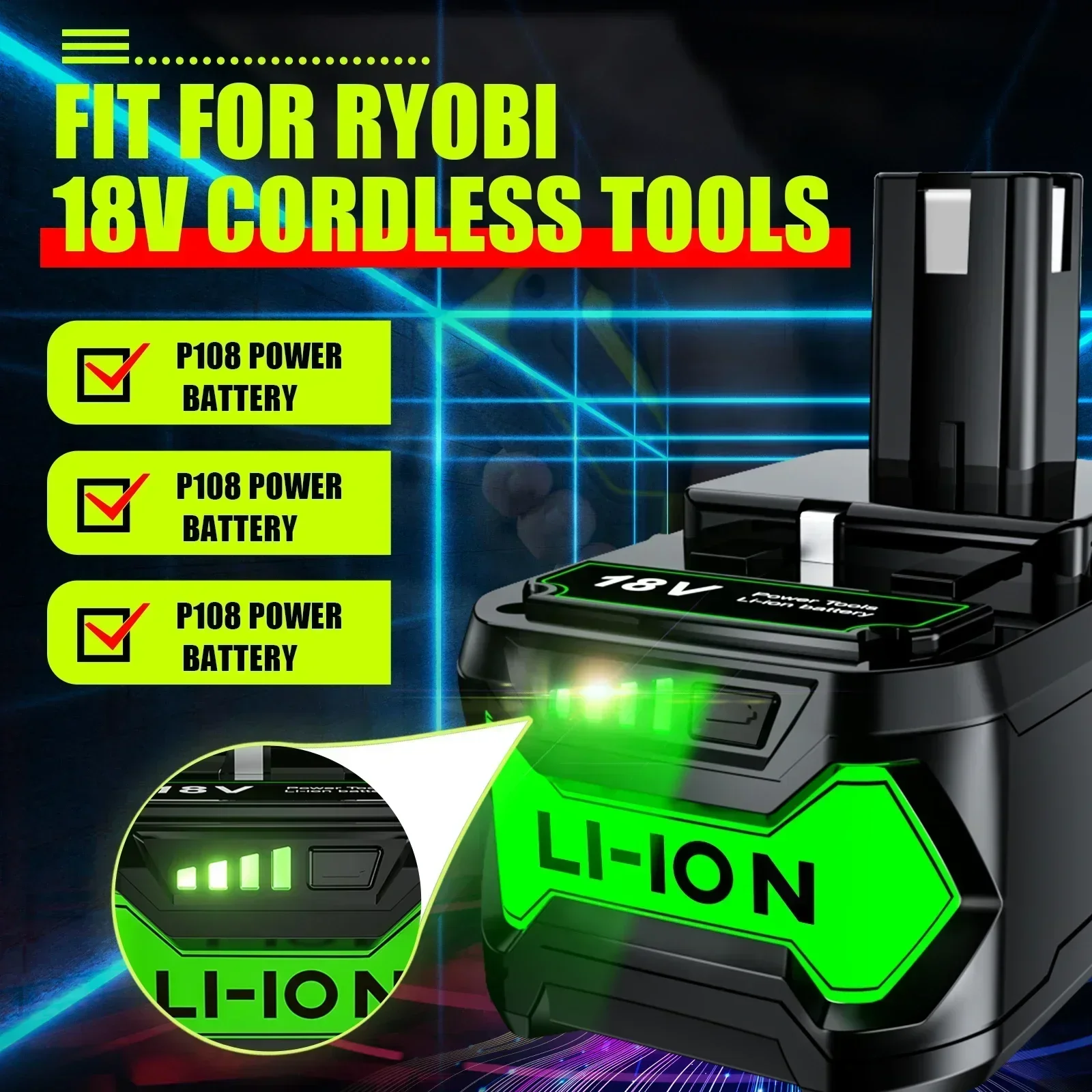  6.0 Ah For RYOBI P108 18V One+ Plus High Capacity Battery 18 Volt Lithium-Ion DP