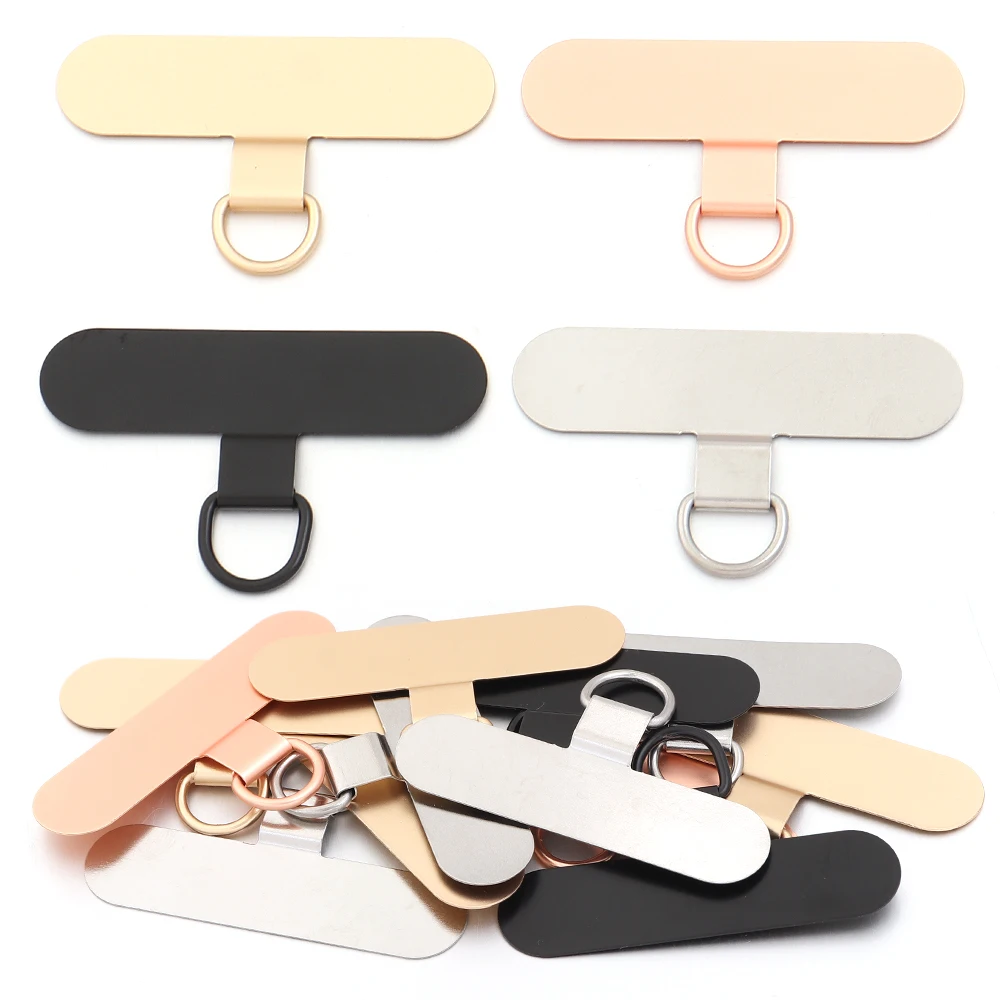 5pcs Stainless Steel Round D-ring with Phone Patch for Phone Case Charms Ultra Thin Anti-Lost Cell Phone Sling Piece Patch