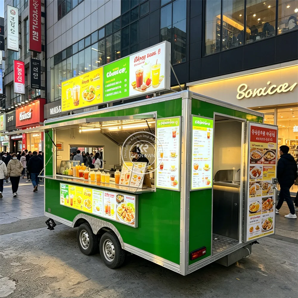 Custom Food Truck Mobile Kitchen Trailer Hot Dog BBQ Truck Catering Restaurant Food Trailer With Cooking Station
