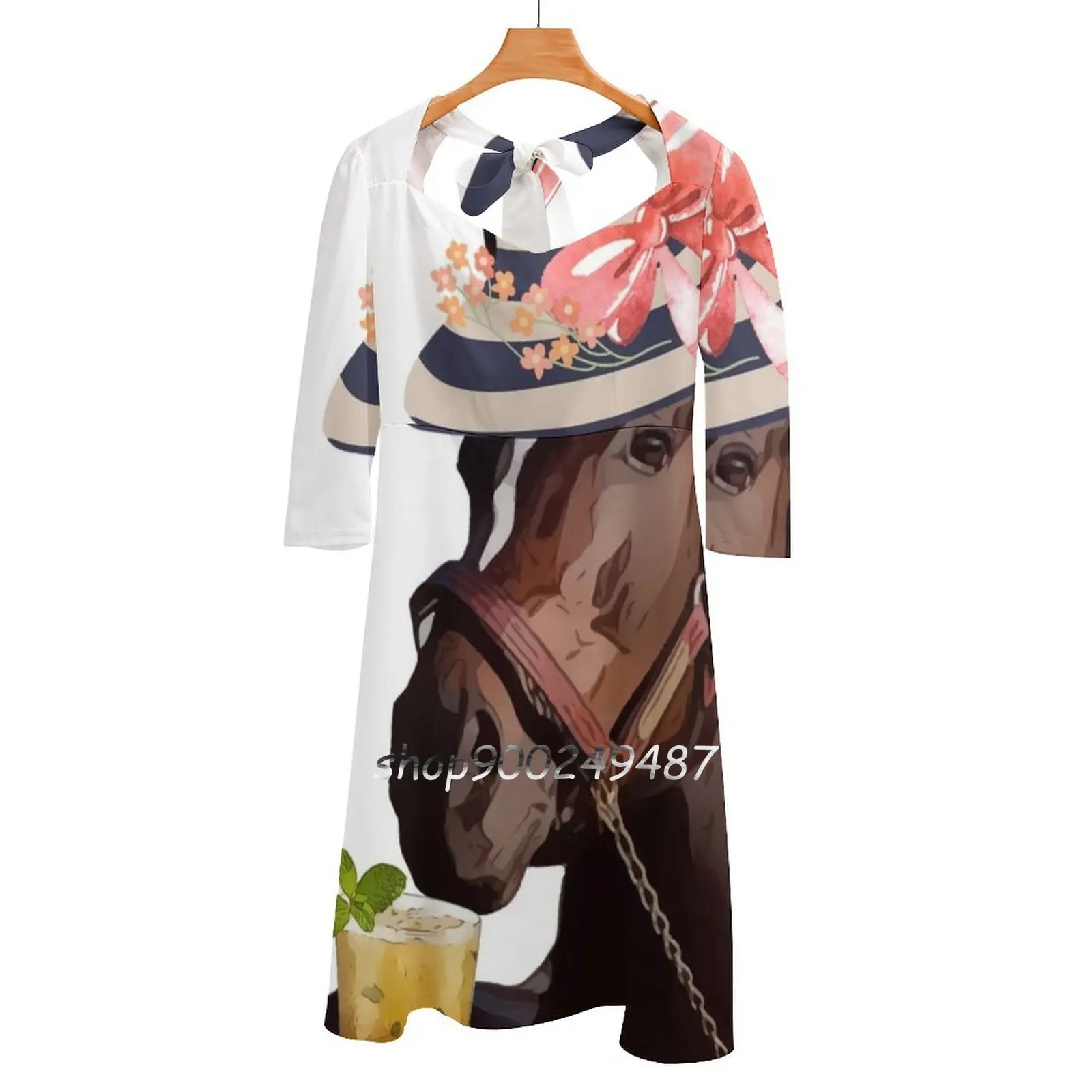 Funny Derby Party Horse Racing Shirt Square Neck Dress Cute Loose Print Dresses Elegant Beach Party Dress Derby Derby Party