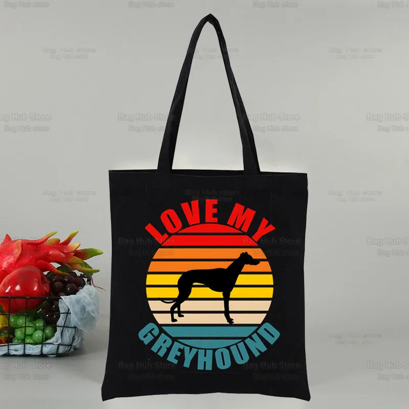 السلوقي الكلب مجنون السلوقي سيدة أكياس التسوق قماش حمل حقيبة حقائب الكتف صديقة للبيئة قابلة لإعادة الاستخدام لطيف حقيبة مدرسية