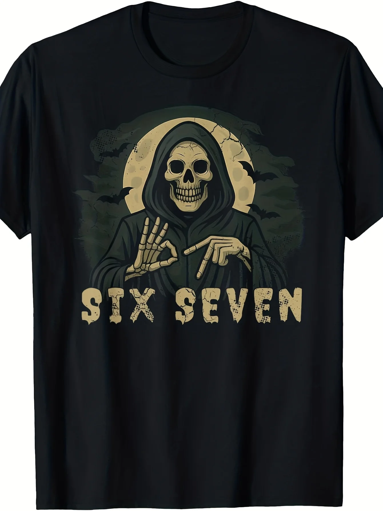 Men's Gothic T-shirt with Grim Reaper Design - Perfect for Halloween, Loose Version with Retro Horror Pattern, Suitable for Costume Activities and Daily Wear - Same Style for Both Men and Women