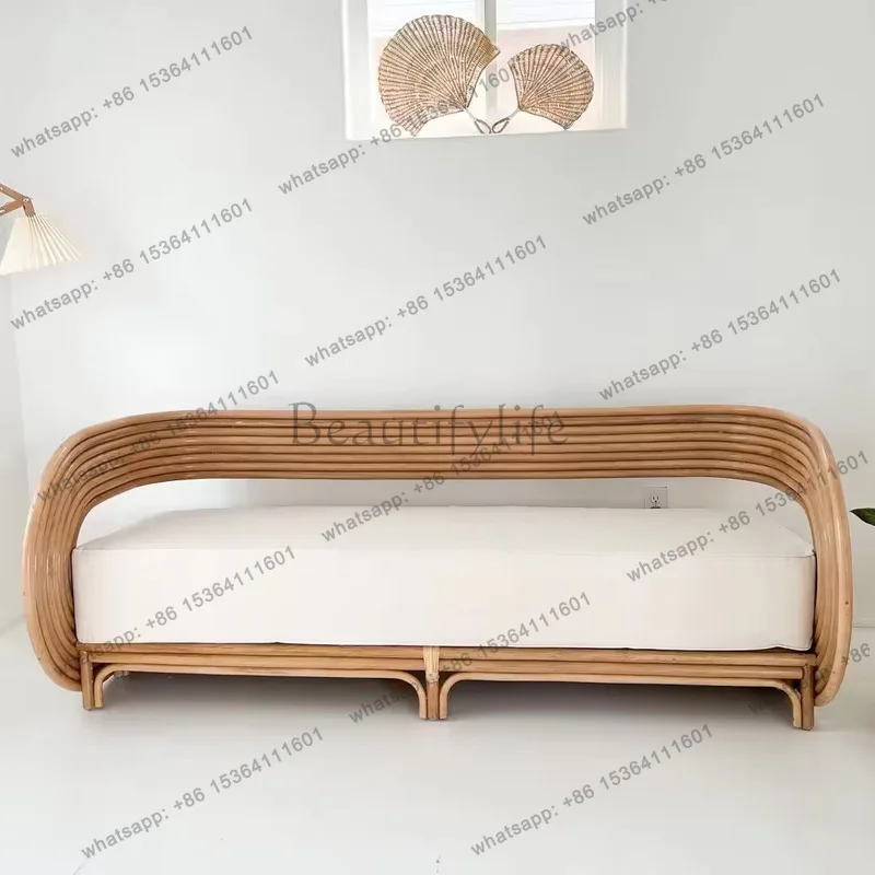 Three-person full rattan sofa Nordic Holiday Inn Hotel indoor natural rattan sofa