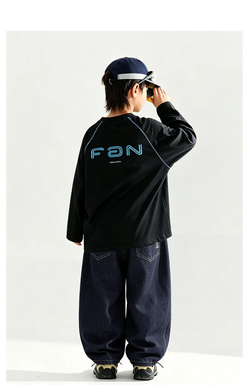 4-14 Jahre Jungen-Jeans UNITIM Herbst Kinder Jungen Trendige Denim-Hose Lose Elastische Taille Junge Teenager Jungen Gerade Hose Junior-Hose – Detail 19