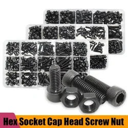 Black Hex Socket Head Screws Set M2 M3 M4 M5 M6 DIN912 12.9 Allen Screw Nut with Hex Key Steel Button Head Socket Cap Bolts