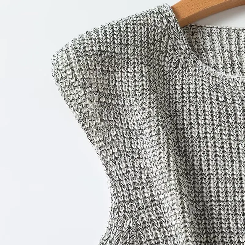 Новинка осени 2024, женский вязаный жилет без рукавов, кардиган обычной длины, трапециевидной формы, нейлоновая ткань