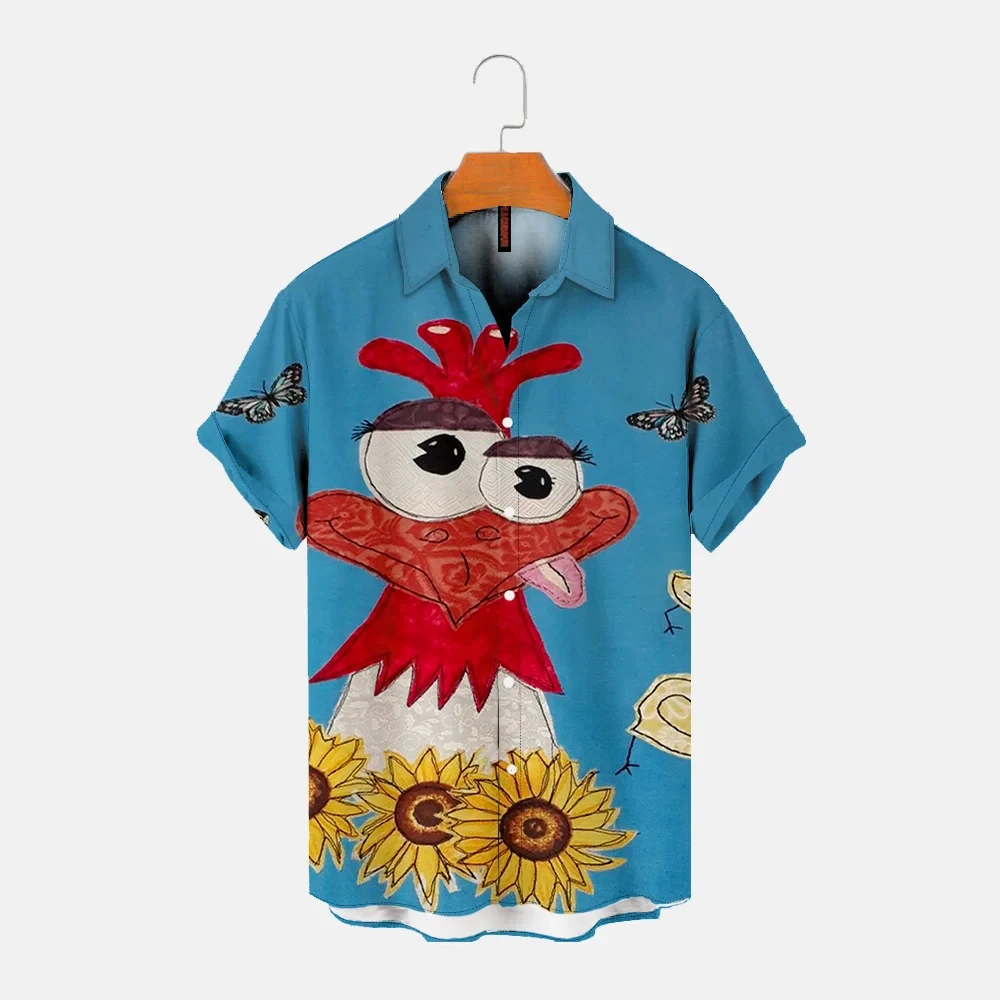 Camisa hawaiana de calle para hombre, camisa suelta informal de manga corta con estampado de animales pequeños, para la playa, Verano