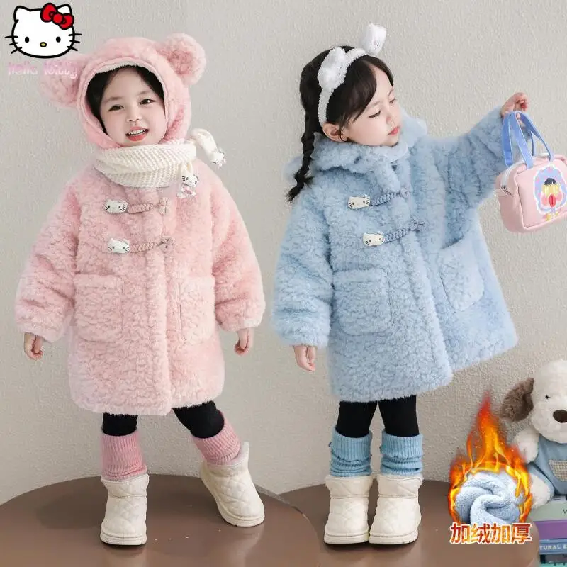

Kt New Cat Warm Hooded Coat Anime Autumn and Winter New Velvet Coat Kawaii Children Cartoon Thick Cotton Coat Fashion Tops