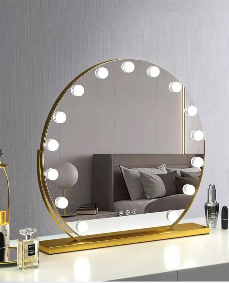 

Round Vanity Makeup Mirror with Lights 3 Color Lighting Modes for Dressing Room Bedroom Tabletop Detachable 15x Magnification