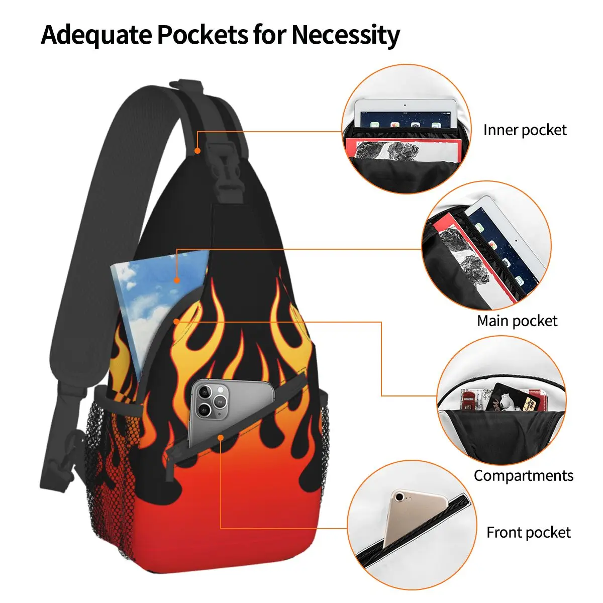 Crossbody Bag Sports Flame Fire Design Chest Bag Unisex Women Man Fashion Shoulder Backpacks Travel