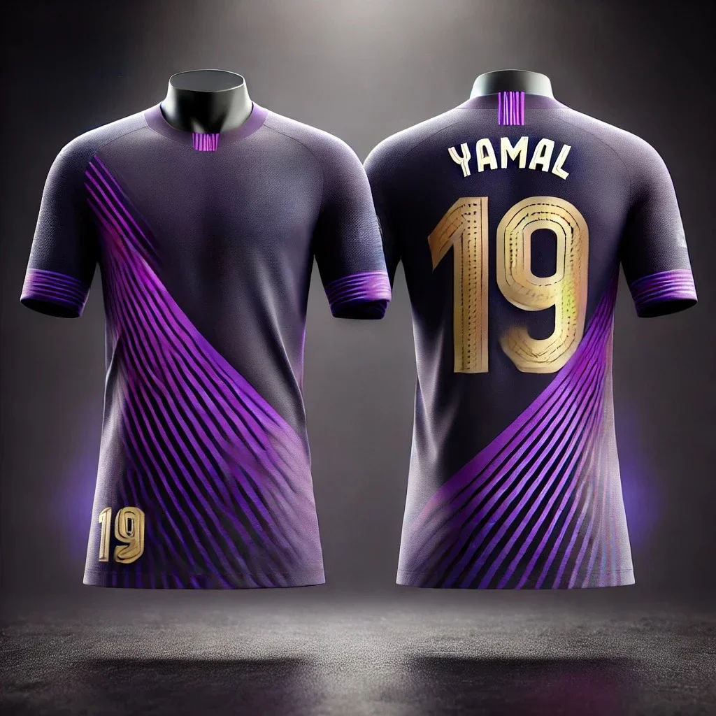 Quick-drying Top Barcelona Special Edition No. 19 Football Player Yamal Short Sleeve 3D Printing Breathable and Comfortable Men