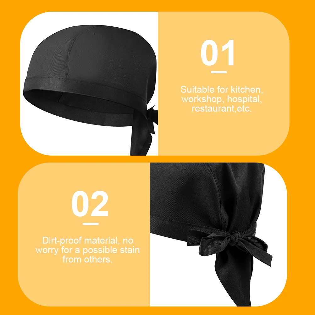 Chef Hat Ribbon Turban Chef Hat Classic Catering Skull Caps Restaurant Cook Black