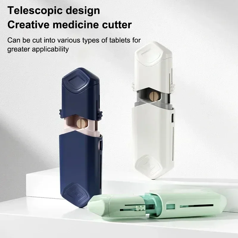 Mini Portable Telescopic Pill Cutter Splitter Dustproof Seal Pill Organizer Box for Outdoor Travel Tablet Cutting