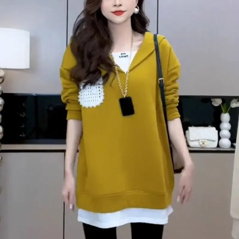 

Fashion Sailor Collar Spliced Fake Two Pieces Sweatshirts Women's Clothing 2025 Autumn New Loose Korean Tops Casual Sweatshirts