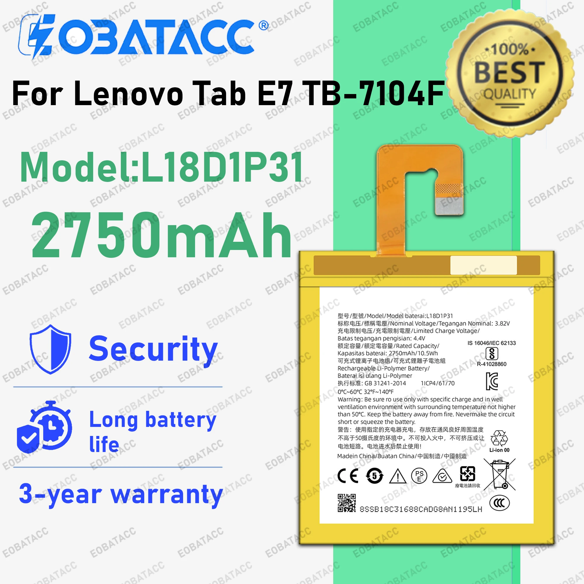 

100% New Zero Cycle Replacement Battery L18D1P31 2750mAh For Lenovo Tab E7 TB-7104F Tablet Bateria+ Free Tools