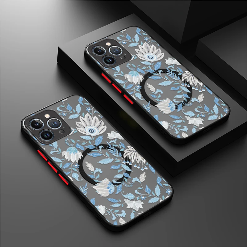 

Винтажный чехол для телефона с цветком для iPhone Air 17 16 15 14 Pro Max 13 12 Pro 11 7 8 Plus, магнитный противоударный акриловый чехол Magsafe