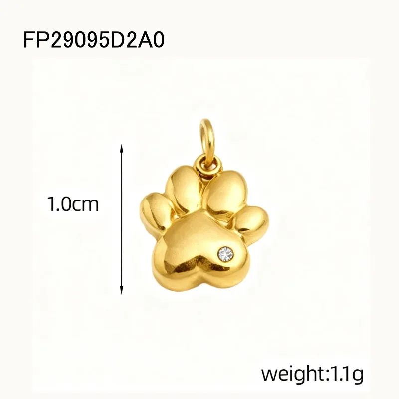 Cute Animal Paw Charm Pendants Gold Plated 3D Puffy Dog Cat Paw With Tiny Zircon For Handmade DIY Necklace Bracelet Making