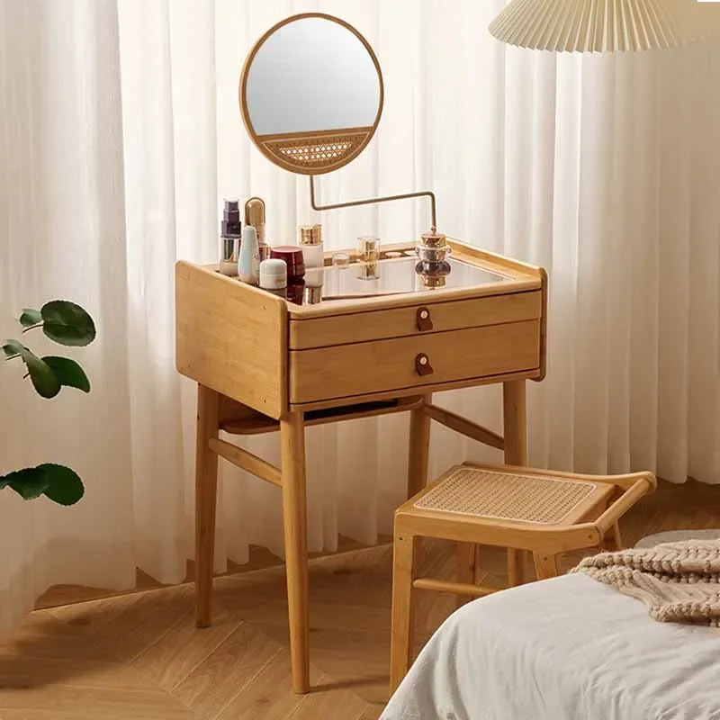 

Stool Mirror Dresser Eithe Drawers Girl Brown Small Storage Dressing Table Makeup Hotel Luxury Comoda Pra Quarto Furniture