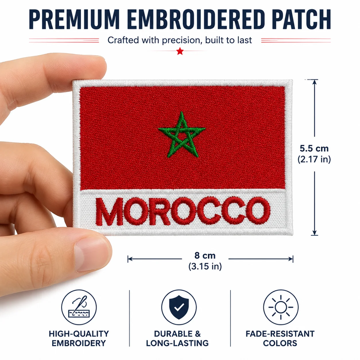 Flag of Morocco Embroidered Patch Patriotic Decoration Morale Badge Hook and Loop for Clothes Backpacks Hats & Everything
