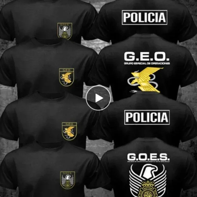

Spain National Special Forces SWAT GEO GOES Logo Espana Policia T Shirt Men New Casual Short Sleeve 100% COTTON O-Neck T-Shirt