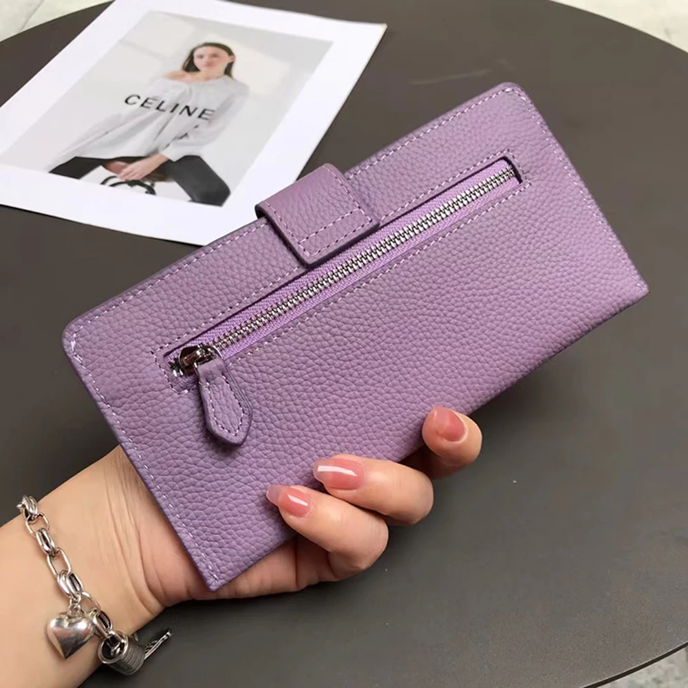 Cartera larga de lujo para mujer, bolso de mano pequeño de cuero genuino con letras personalizadas, monedero para teléfono móvil a la moda con nombre personalizado