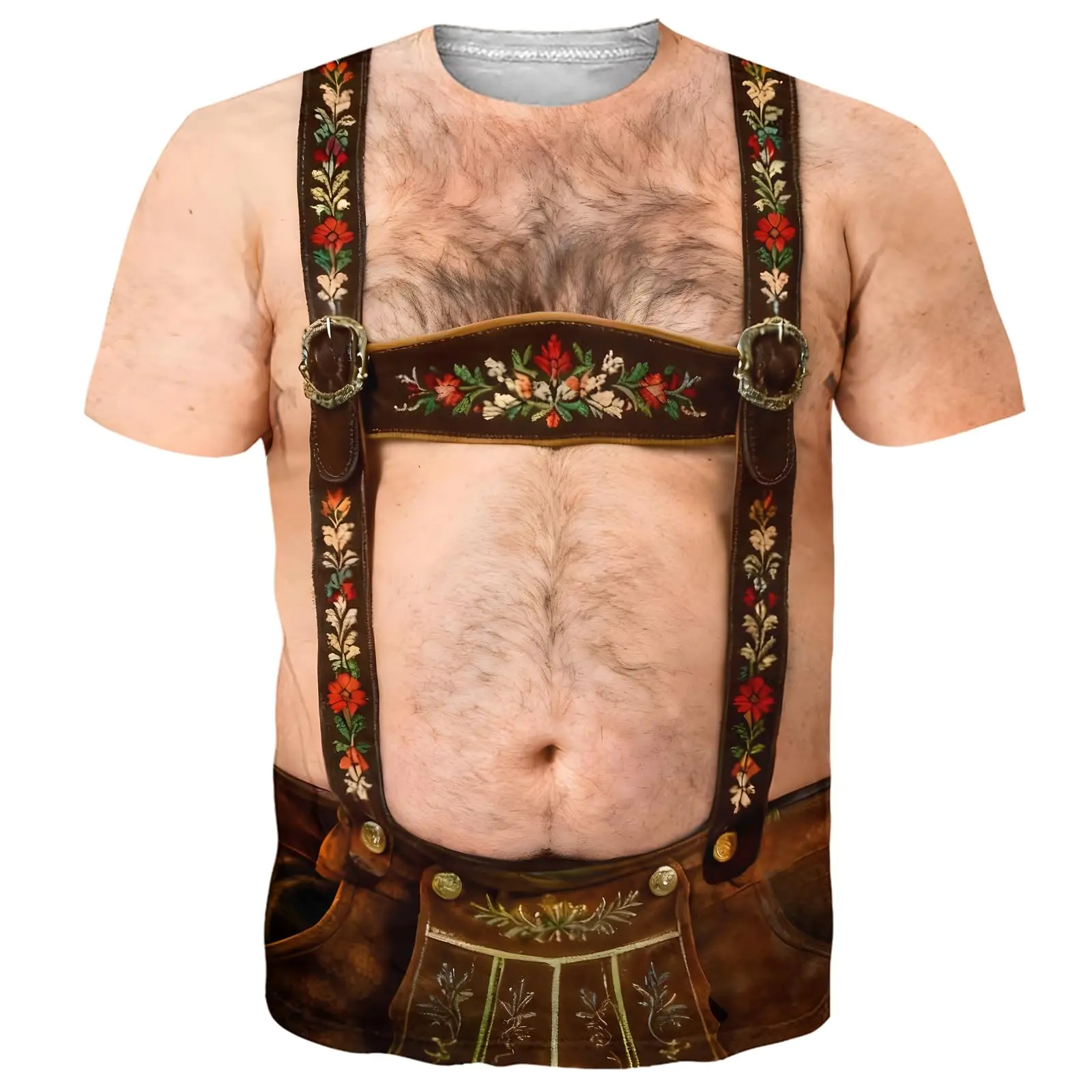 Neuheit 3D-Illusion Fake Body Print T-Shirt Lustiger Haariger Brustmuskeln-Anzug Grafisches Kurzarm-Unisex-Oberteil für Urlaub, Party und Freizeit – Detail 5