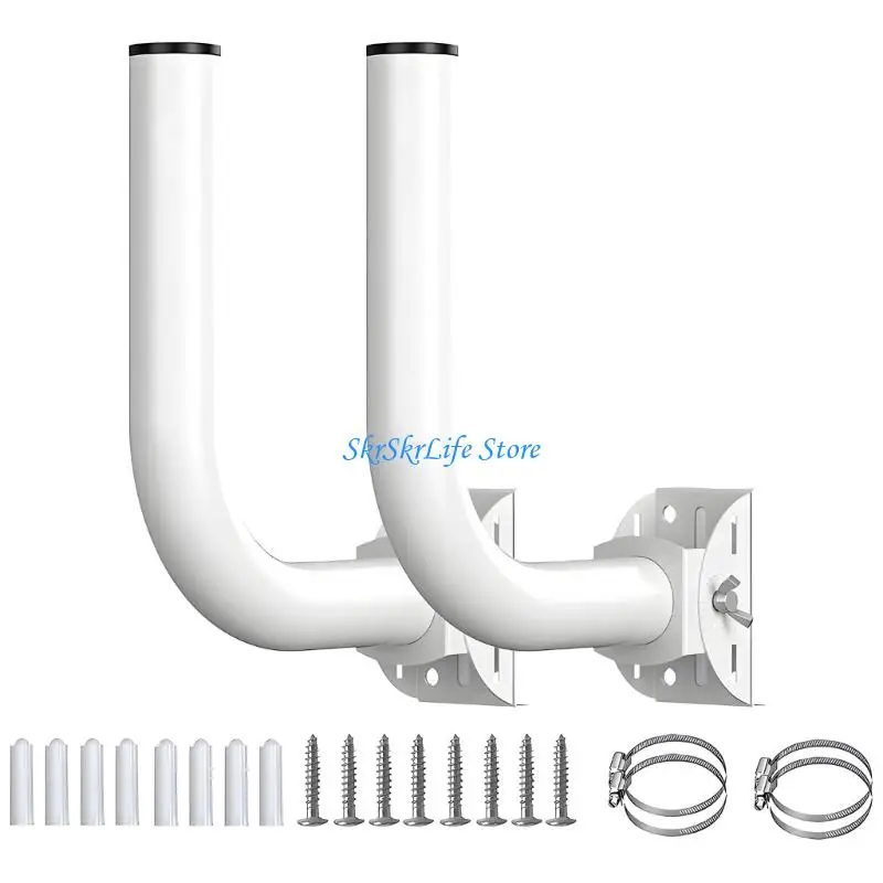 E65E White J Poles Mount for Outdoor Wireless Bridge and Camera Bracket Metal Wall Base with Hose Clamps and Full Installation