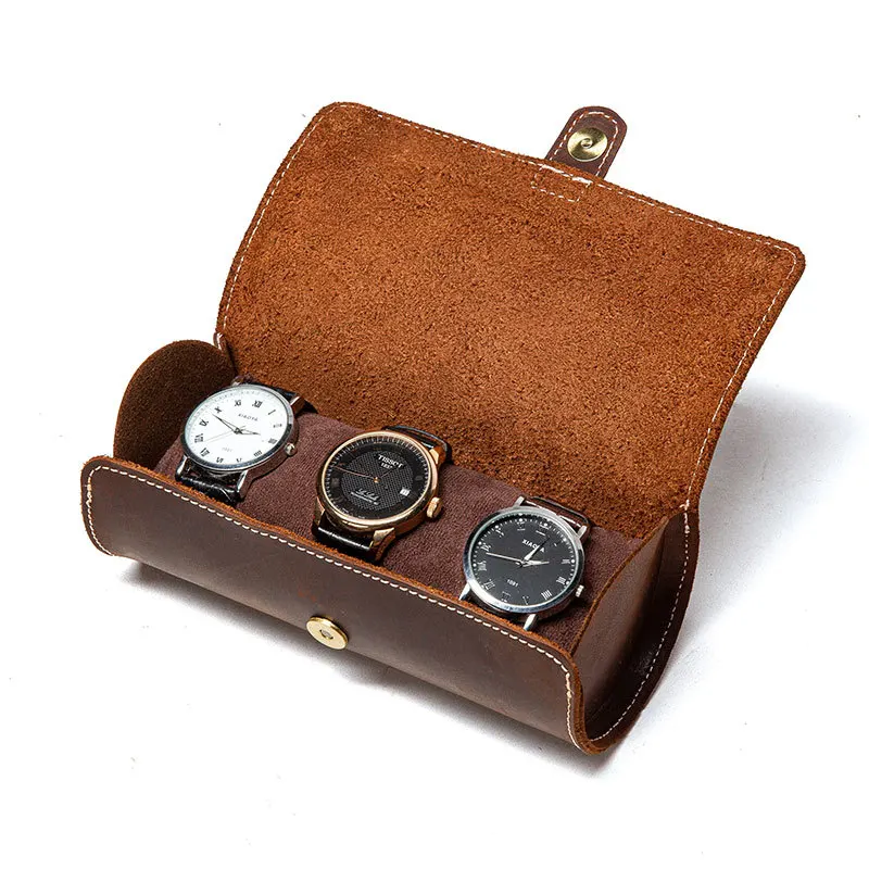 Leather Watch Case Roll Personalised Organizer Storage Watch Holders Suitcase Display Box Travel Portable 3 Slots Waterproof Box