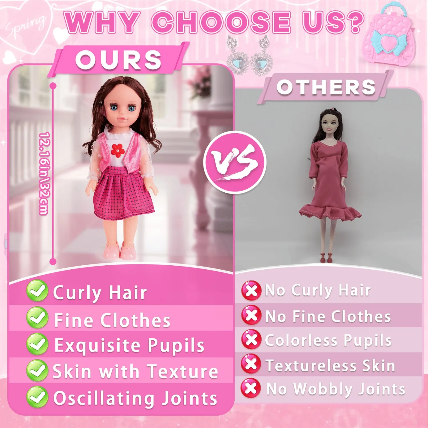 Mini bambola in plastica morbida da 13 pollici |   Set di vestiti e accessori |   Regalo di compleanno per bambini dai 3 ai 8 anni (set da gioco per feste)