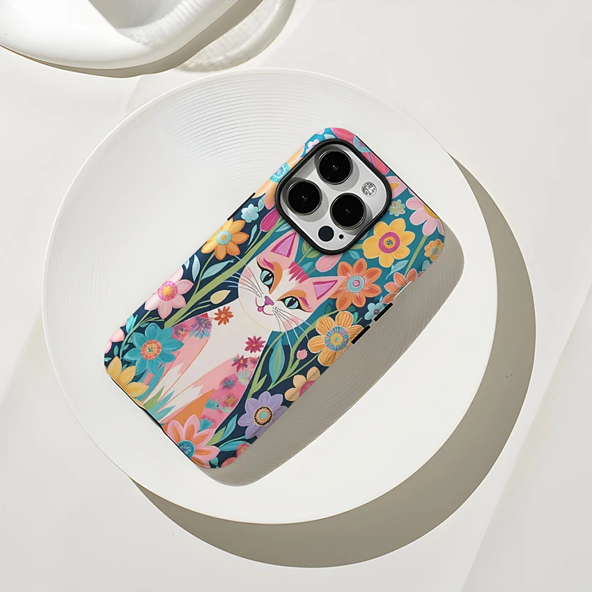 Custodia per telefono gattino colorato per Iphone 17 16 15 14 13 Pro 12 11 Max Plus 16Pro Custodia per telefono a doppio strato Creative 15Pro Cover Shell