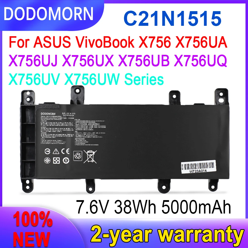 

DODOMORN New C21N1515 Laptop Battery For ASUS VivoBook X756 X756UA X756UJ X756UX X756UB X756UQ X756UV X756UW Series 5000mAh