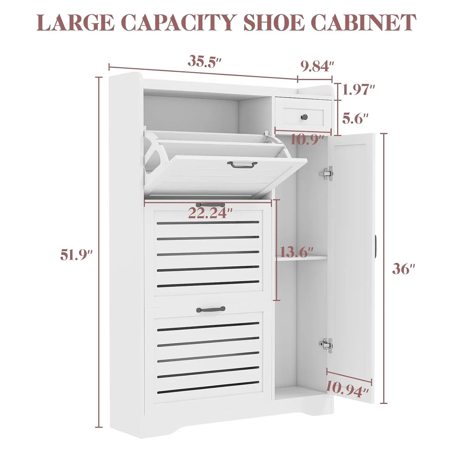 Slim Shoe Cabinet 3 Flip Drawers & Adjustable Shelves Narrow Rack Closet Deodorizing Boot Organizer Freestanding, Customized