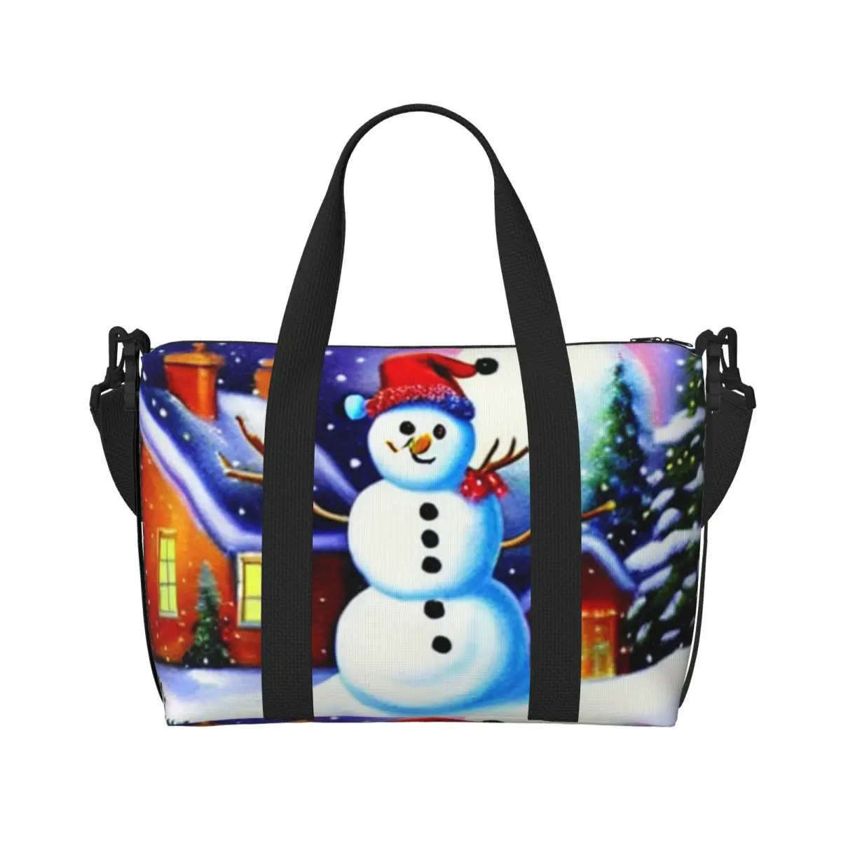 Custom Christmas Snowman Beach Tote Bag Women Extra Large Gym Carry On New Year Gnome Travel Shopping Bags