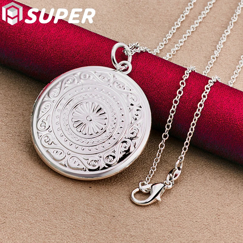 

925 Sterling Silver Round Photo Frame Necklace 16-30 Snake Chain For Women Man Fashion Wedding Party Charm Jewelry