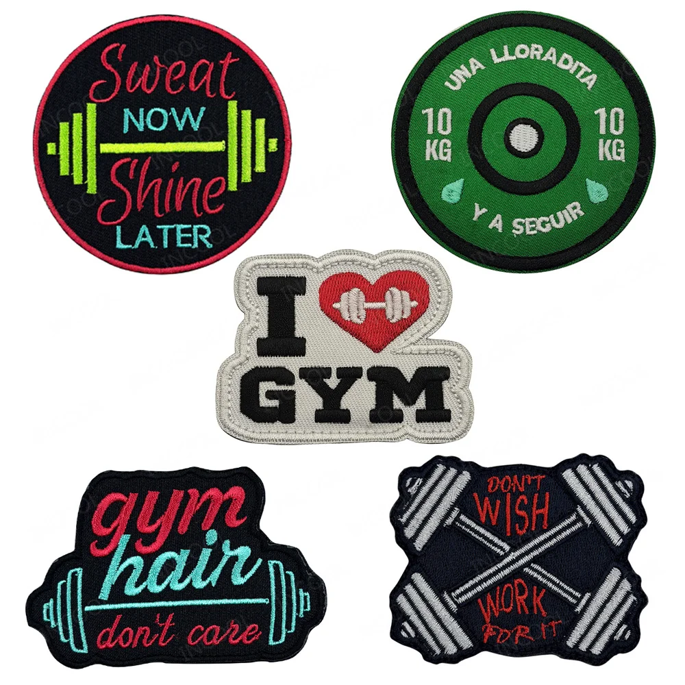 Embroidered Fitness Gym Patches PVC Rubber Training Motivational Funny Quotes Armband Decoration Appliques Badges For Clothing